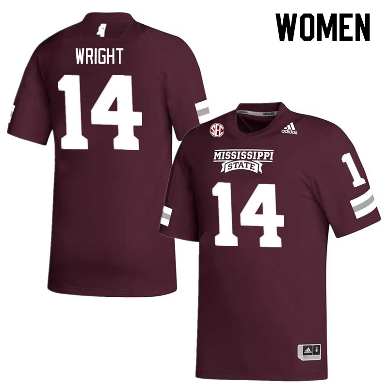 Women #14 Mike Wright Mississippi State Bulldogs College Football Jerseys Stitched Sale-Maroon
